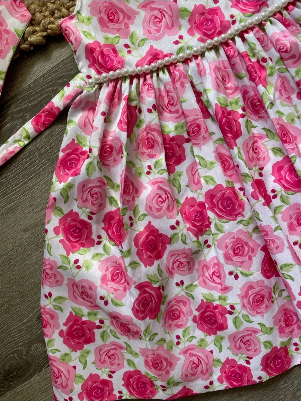 American Princess Pink Rose~Print Dress with Matching Sash